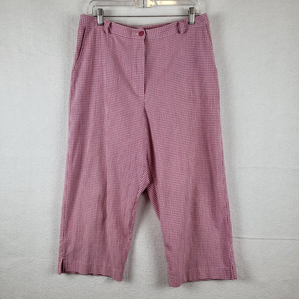 Alfred Dunner Pink White Gingham Checkered Capri Crop Pants Womens 14 Cotton